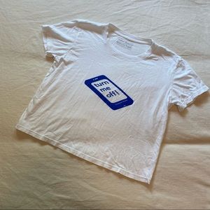 Outdoor Voices “Turn Me Off!” White Tee with Blue Graphic